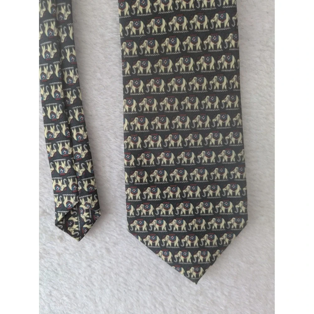 René Chagal Necktie Men's OS Black Elephant Print Hand Made Novelty Silk Tie